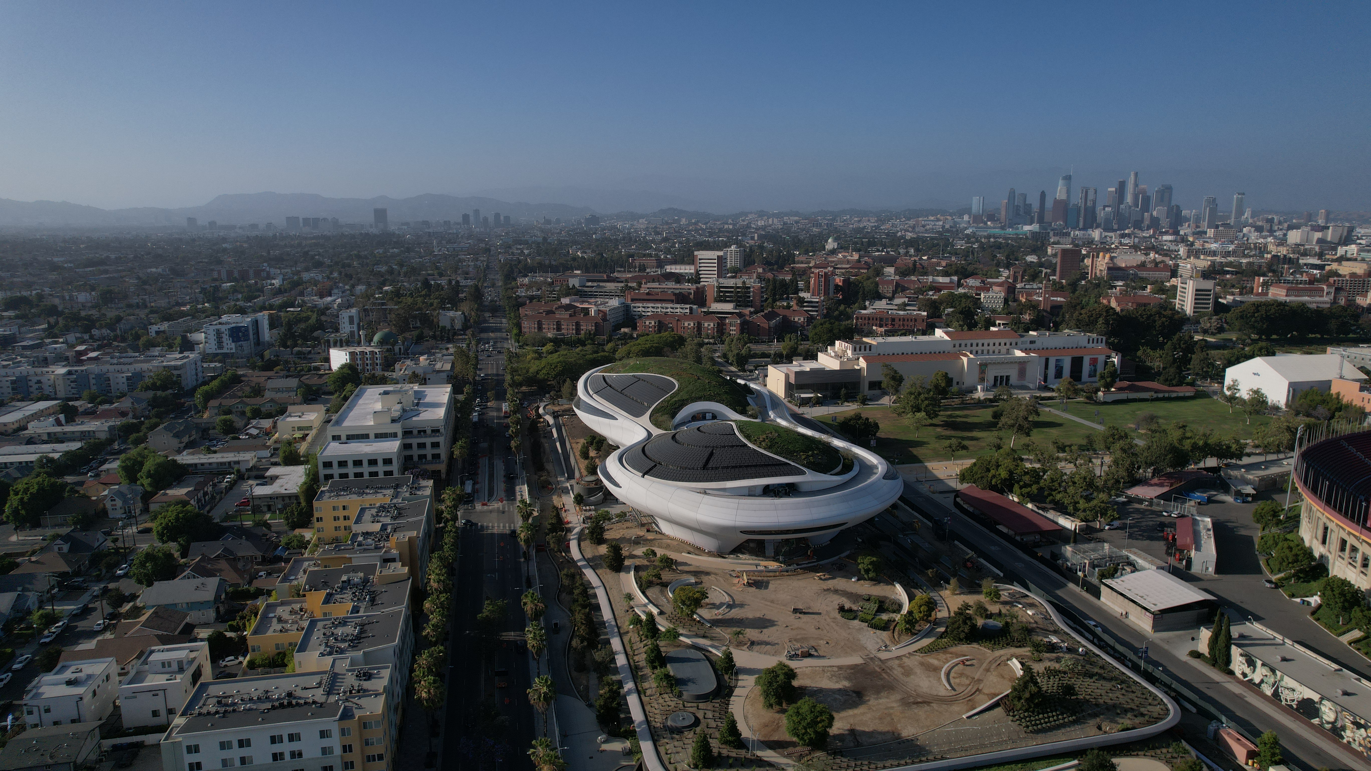 George Lucas Museum of Narrative Art – Progress Report via Drone View – Expo Park